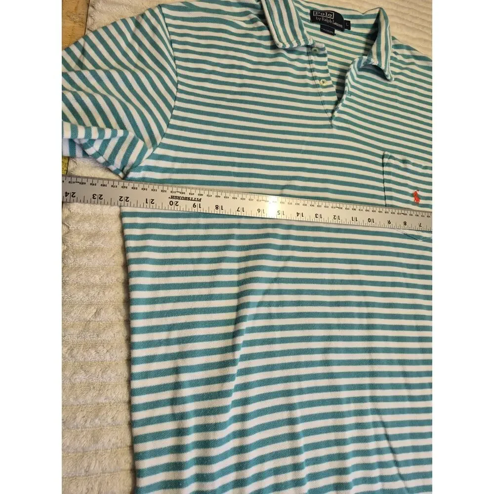 Polo By Ralph Lauren Mens Lrg 100% Cotton Blue / White Short Sleeve Pocket Shirt